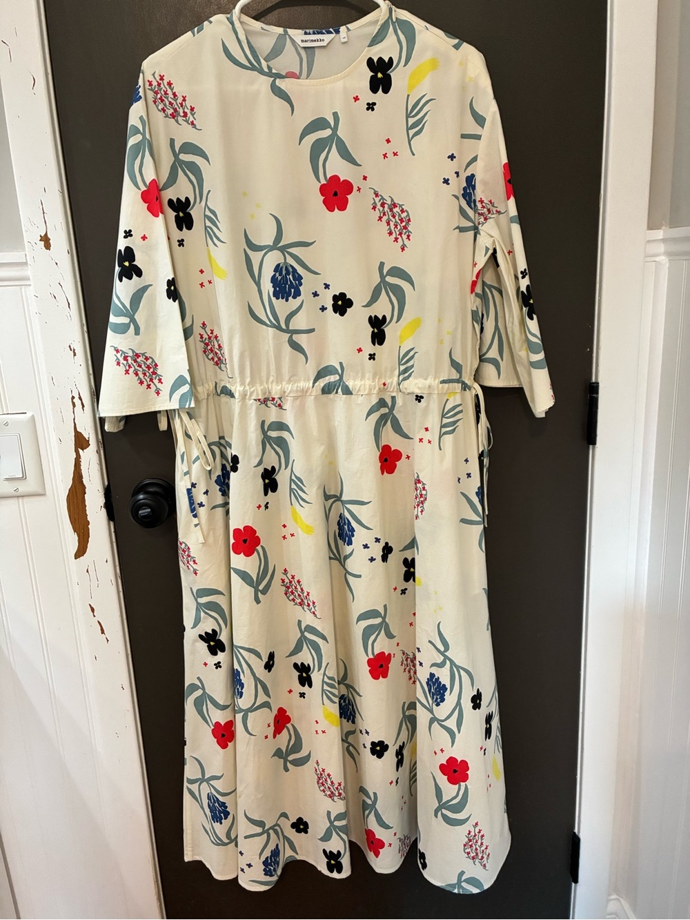 Marimekko Cream Midi Dress with Multicolor Floral Print FIRM PRICE at $138